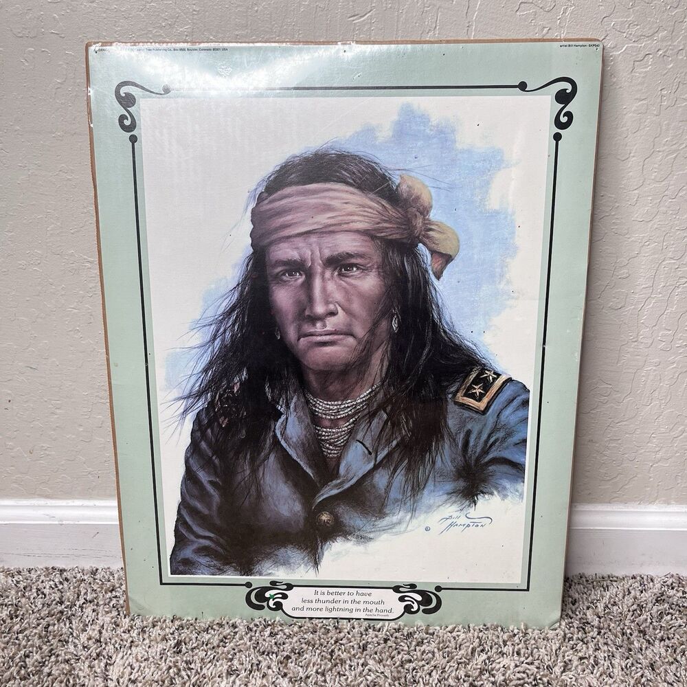 Vintage 1976 Bill Hampton Apache Indian Print Poster 20x15”